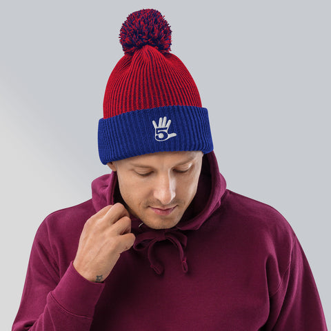 "High Five" Pom-Pom Beanie
