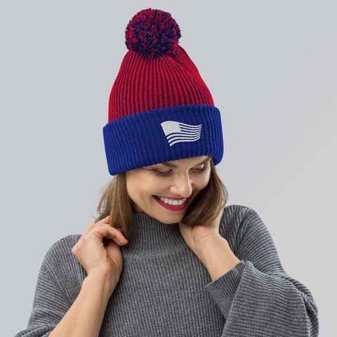"Flag" Pom-Pom Beanie